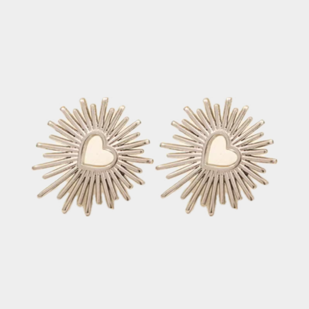Arete sol corazón plateado
