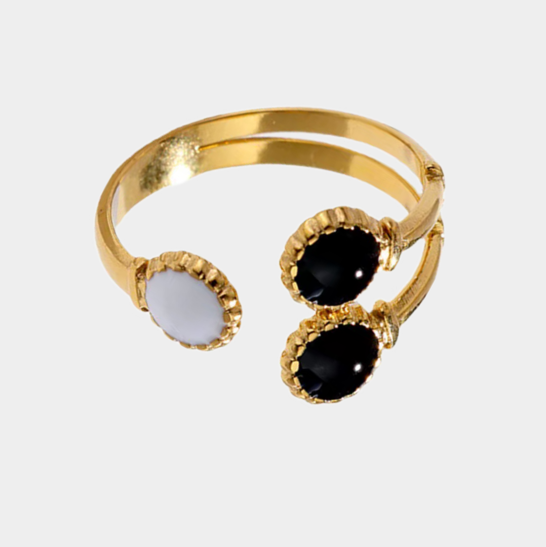 Anillo ebano y marfil dorado