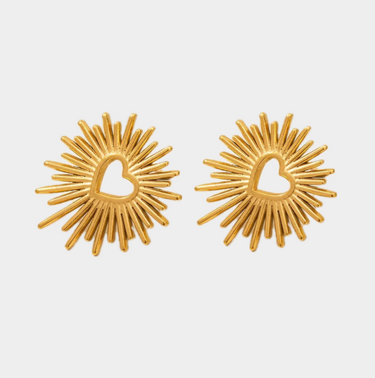 Arete sol corazón dorado