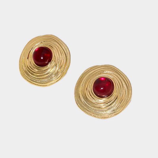 Arete perla roja dorado