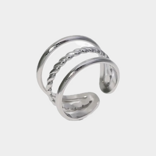 Anillo triple banda plateado