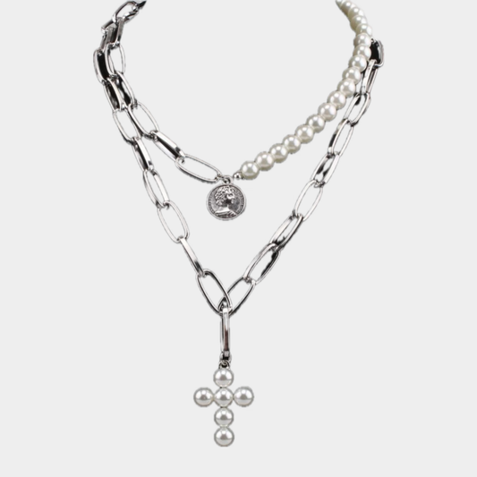 Collar cruz de perla
